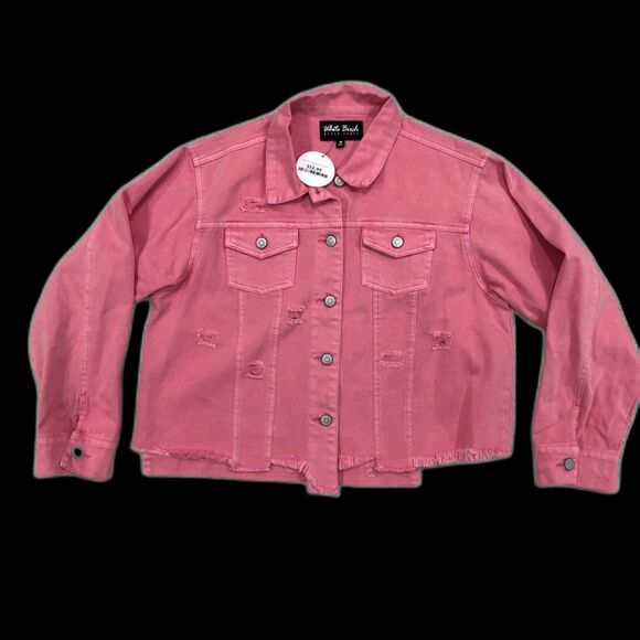 NWT White Birch Black Label Pink Distressed 100% Cotton Oversized Denim Jacket M - Picture 12 of 13